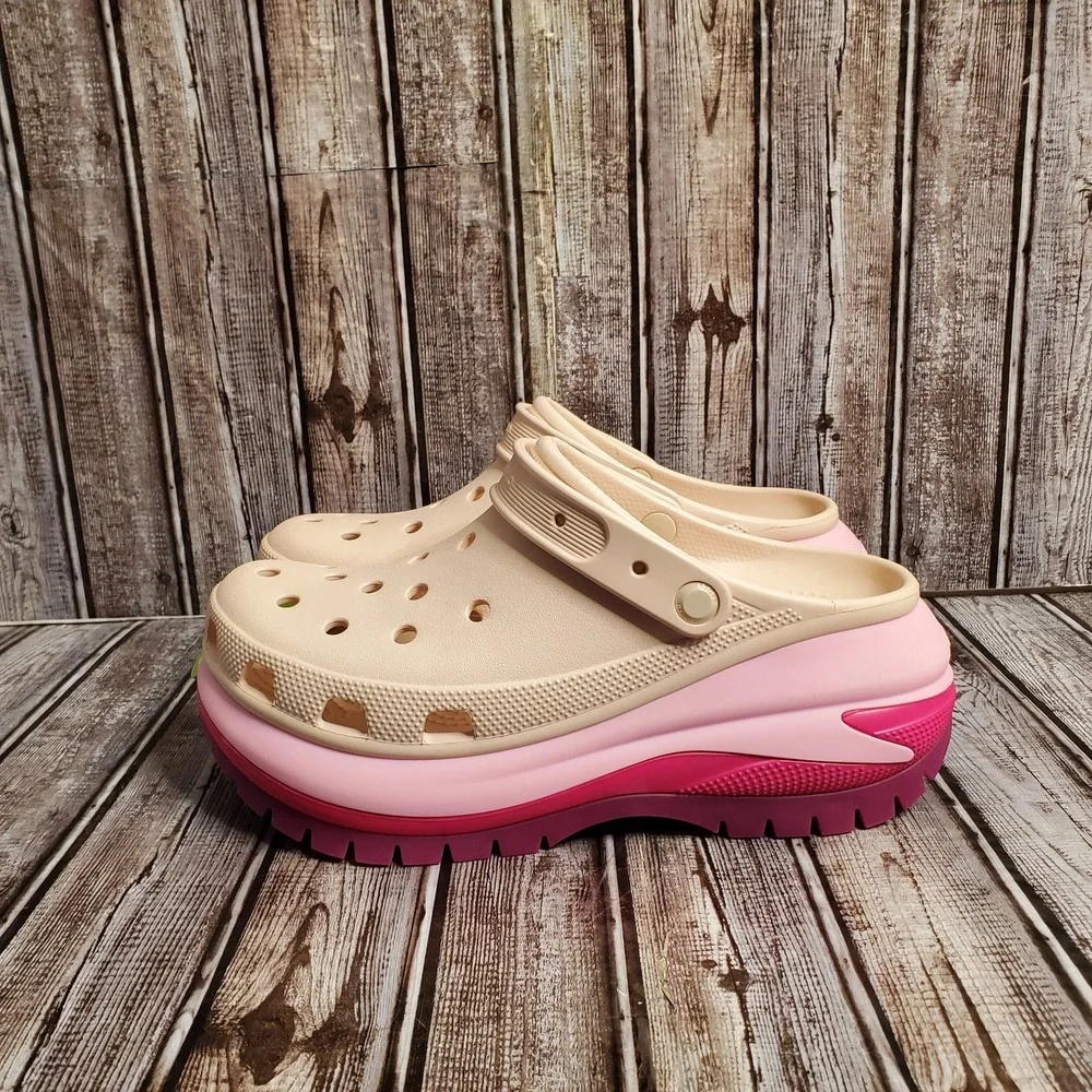 Crocs Mega Crush Matte Platform Clogs 210749-209 Womens 11 Mens 9 Beige Pink - Picture 2 of 12